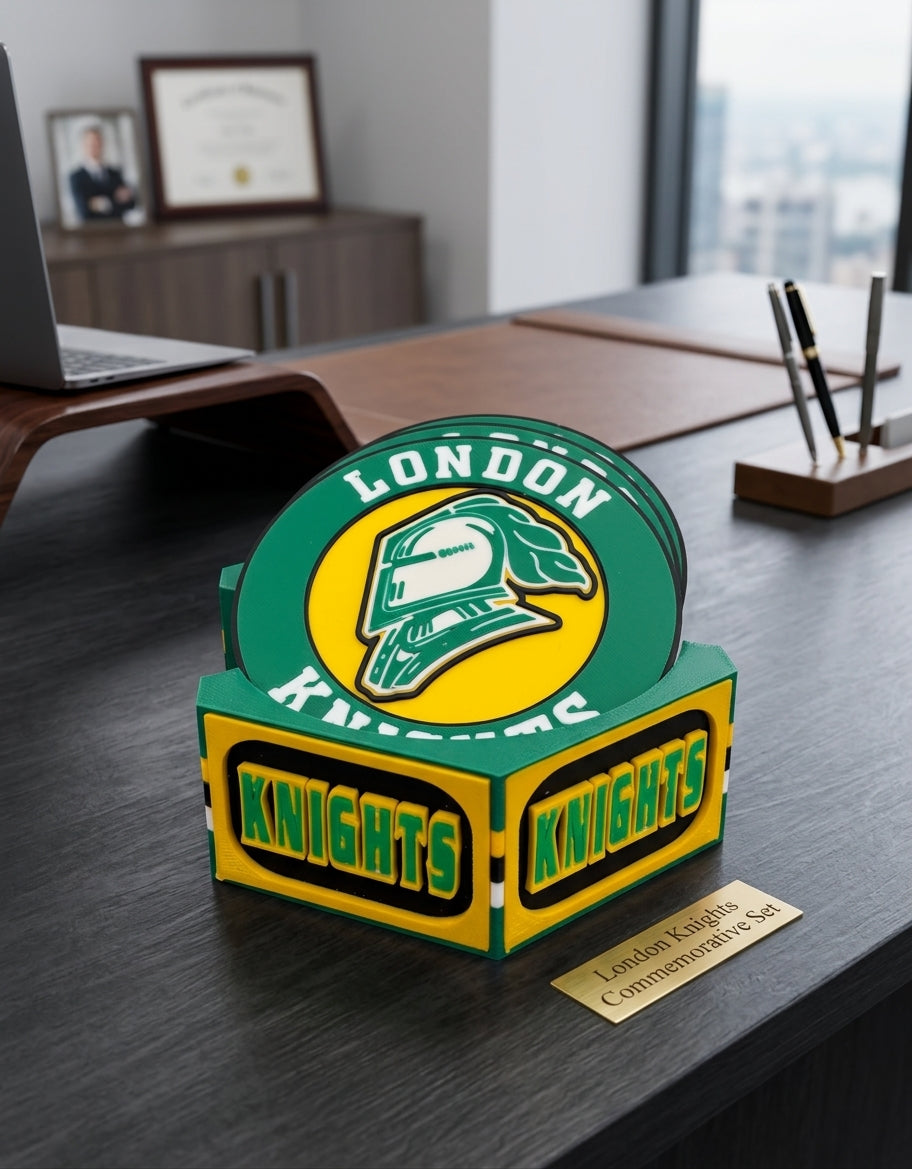 OHL London Knights Premium Fan Stand Holder includes 5 piece Coaster Set