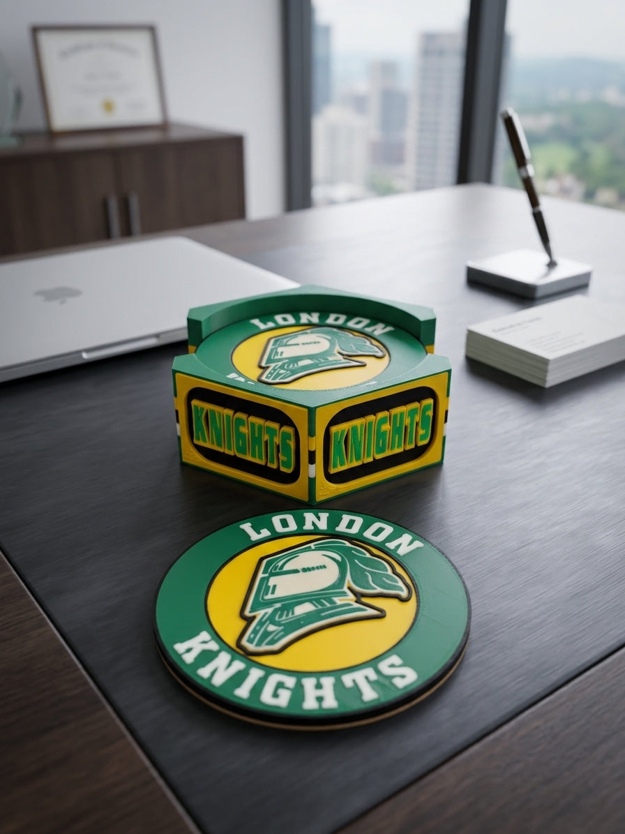 OHL London Knights Premium Fan Stand Holder includes 5 piece Coaster Set