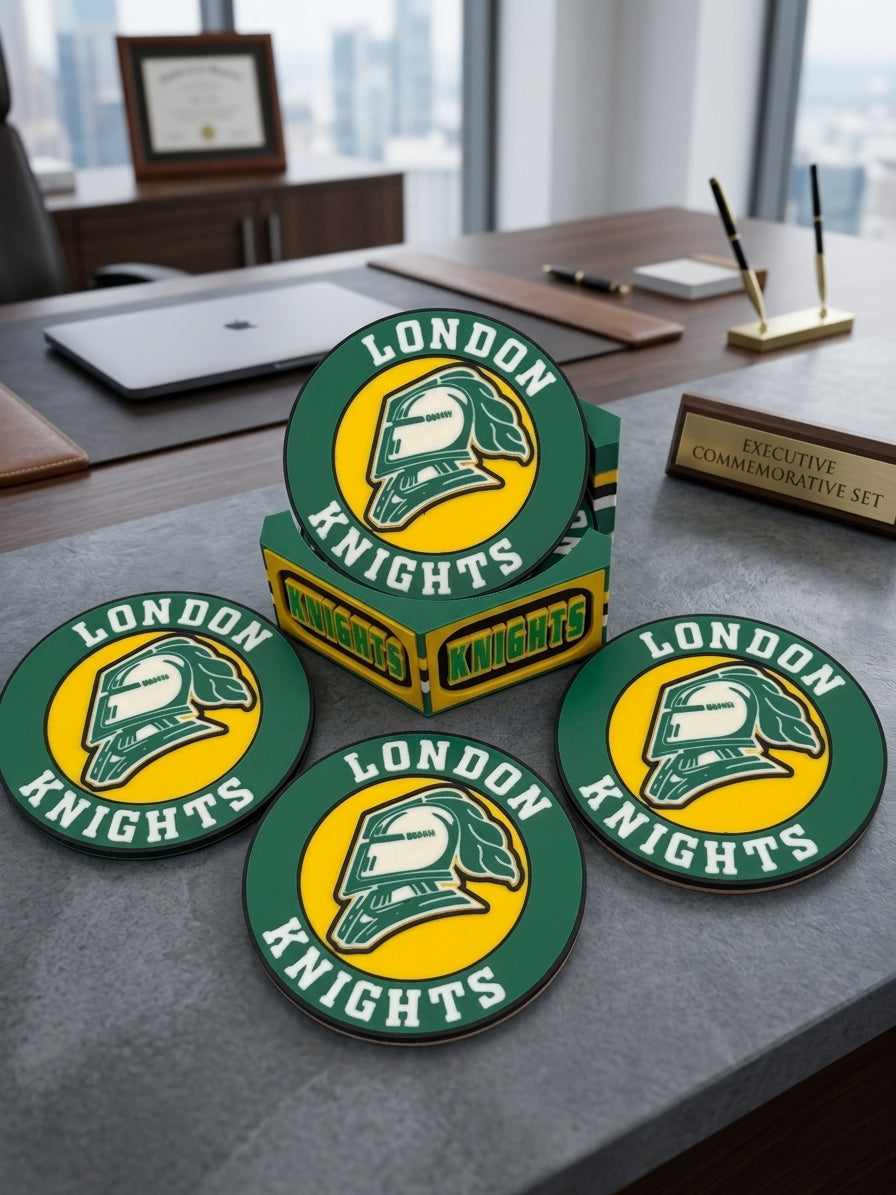 OHL London Knights Premium Fan Stand Holder includes 5 piece Coaster Set