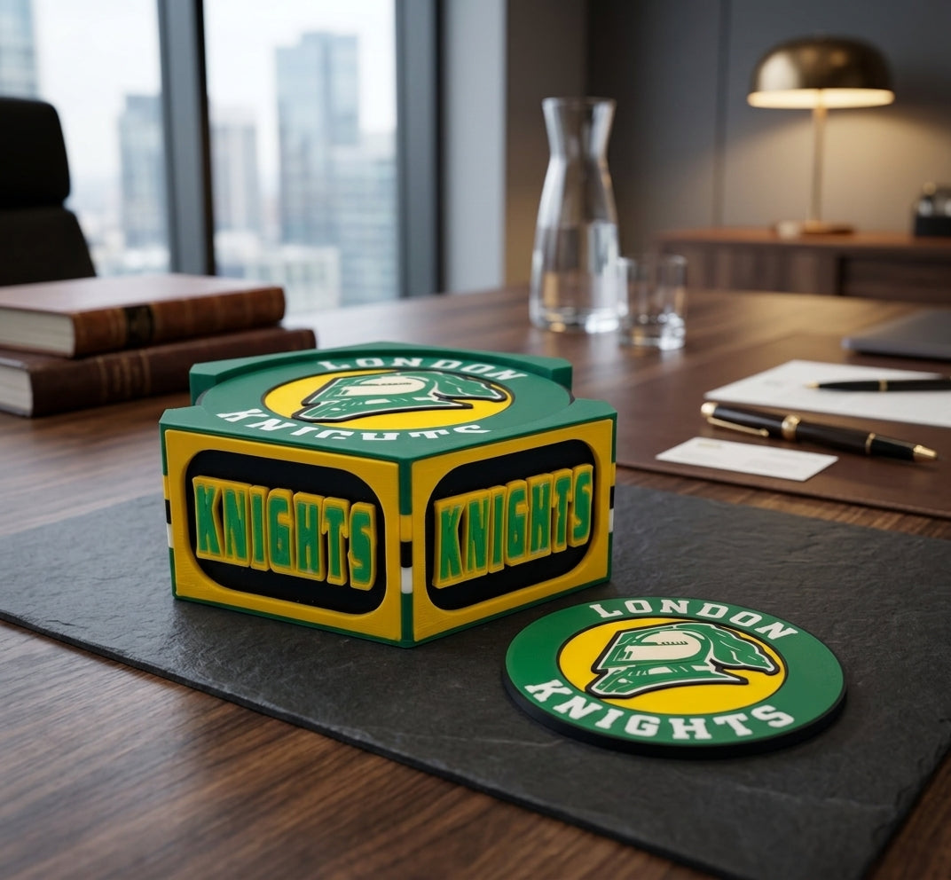 OHL London Knights Premium Fan Stand Holder includes 5 piece Coaster Set