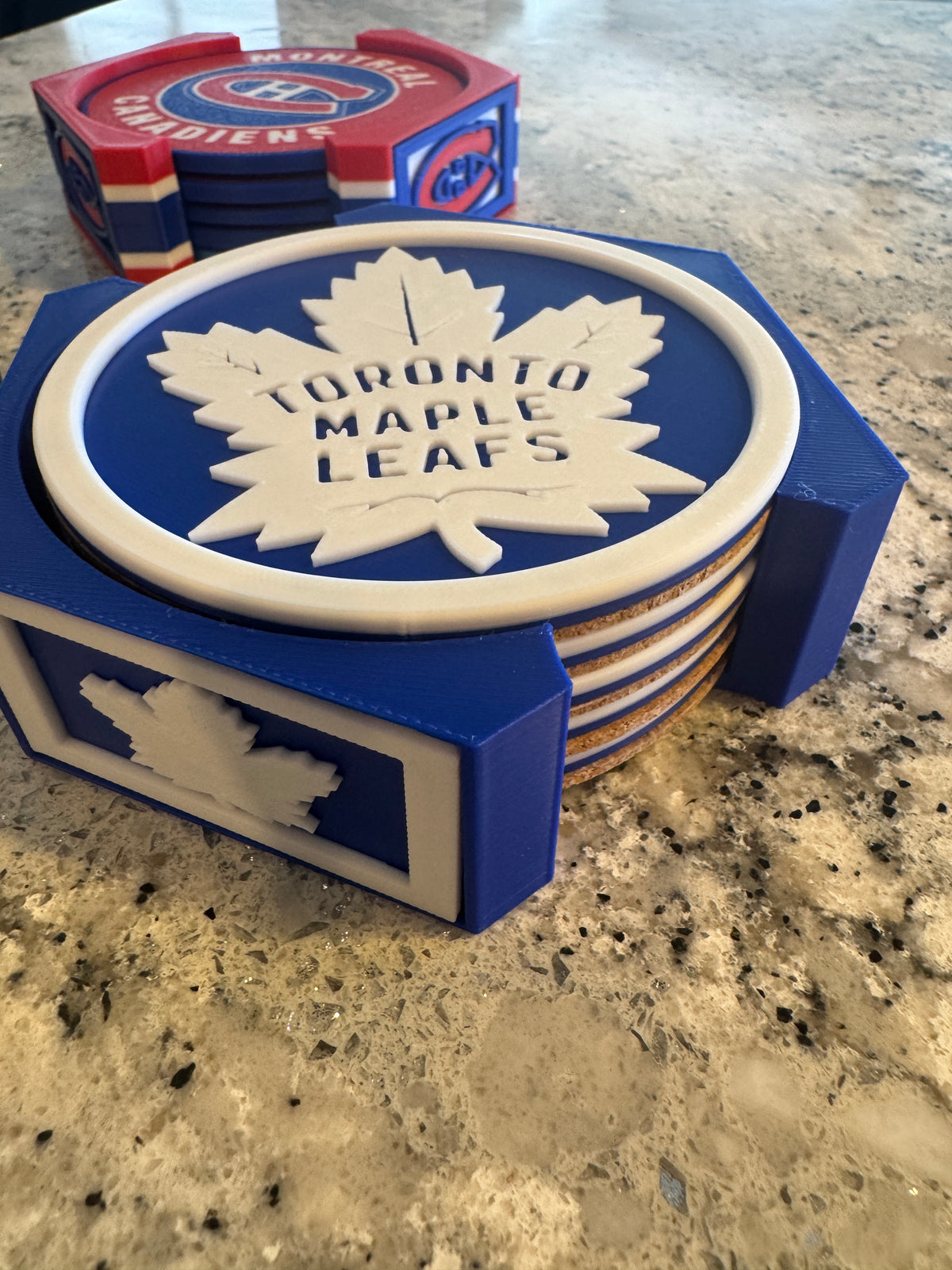 NHL Fan Stand Holder - Toronto Maple Leafs - 5 Piece Cork Backed Premium Set