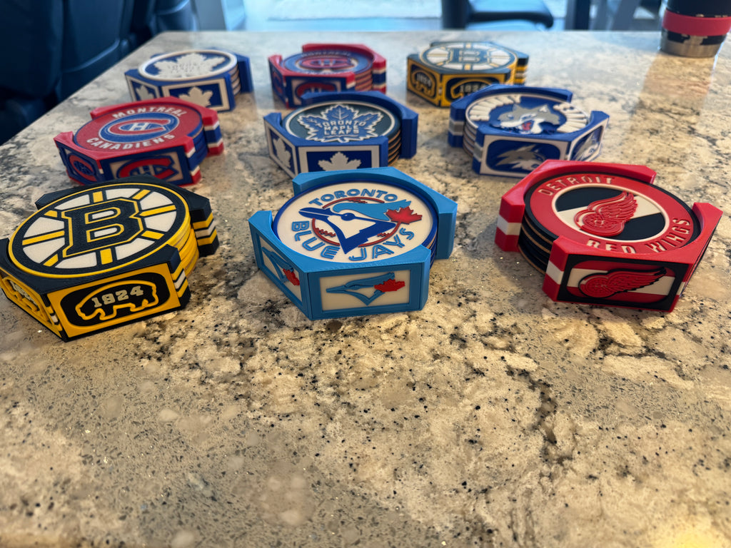 NHL Fan Stand Holder - Toronto Maple Leafs - 5 Piece Cork Backed Premium Set