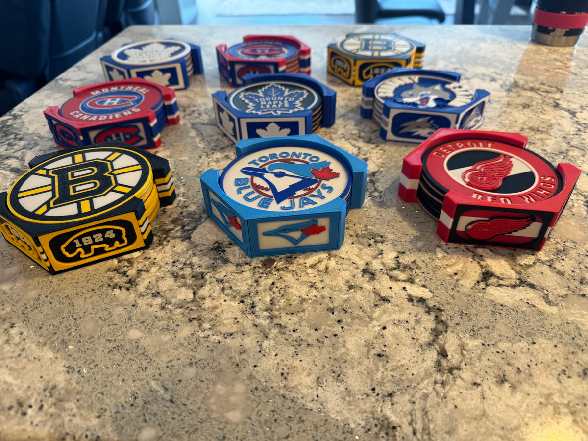 NHL Fan Stand Holder - Toronto Maple Leafs - 5 Piece Cork Backed Premium Set