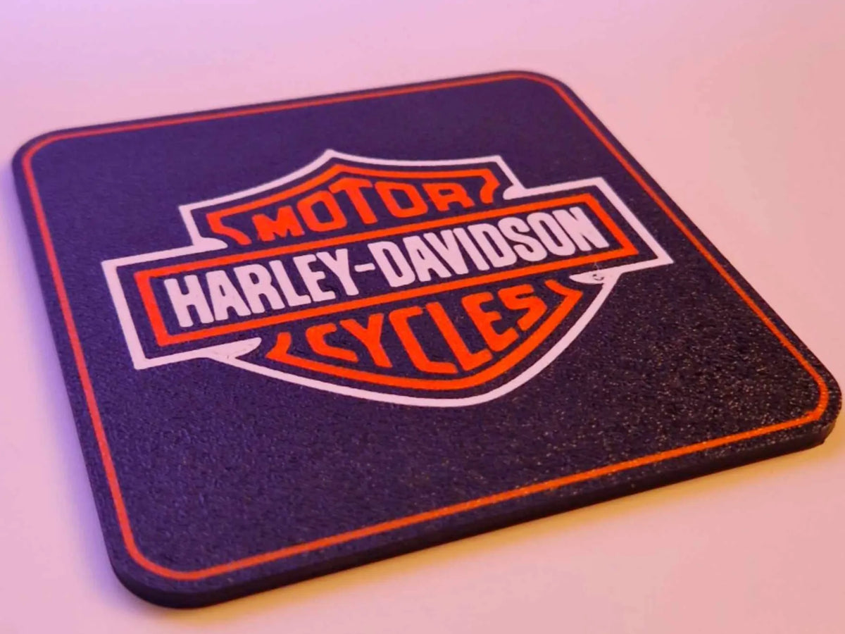 Harley Davidson - Square Cork backed coasters x 4 with holder