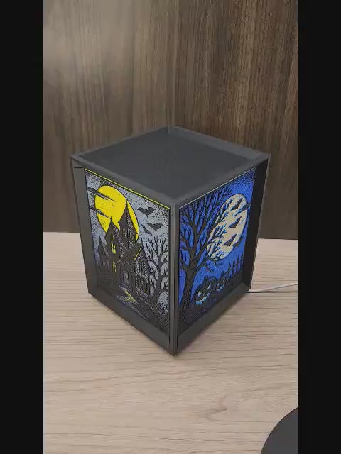 Halloween -Rotating Lithophane Lantern w/ Halloween inserts